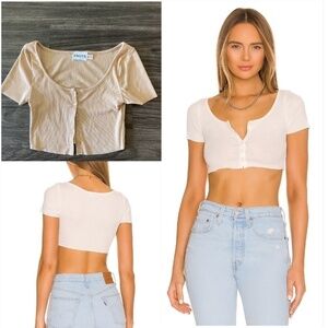 Revolve X SNDYS Ardin Rib Short Sleeve Crop Top in Nude/Tan